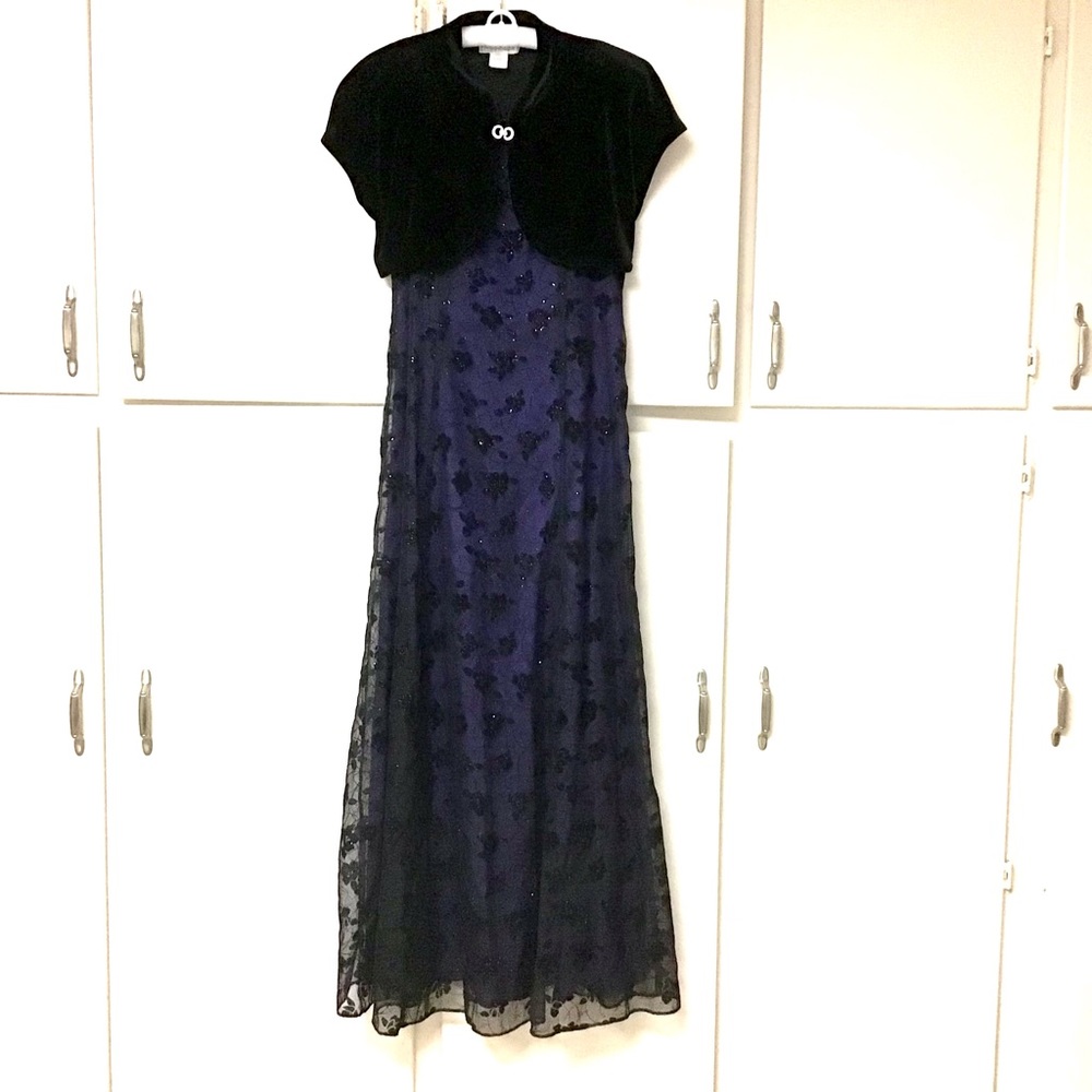 Vintage Betsy & Adam Evening Prom 6P Dress Molly Mallow S Jacket Rhinestones